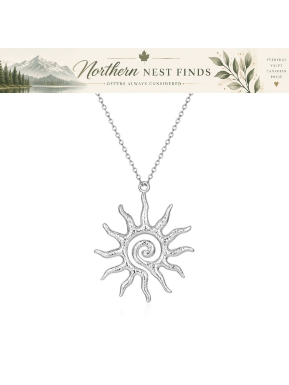 Boho Spiral Sun Pendant Necklace Stainless Steel Statement Jewelry